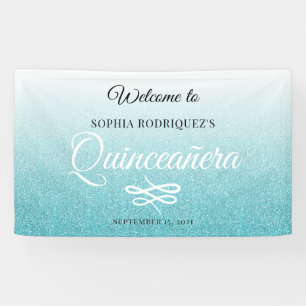 Blue Glitzer Quinceañera 15. Geburtstag Willkommen Banner