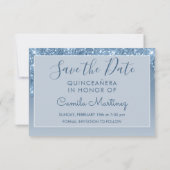 Blue Glitzer Quinceanera Save the Date Einladung (Rückseite)
