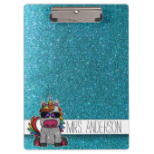 Blue Glitzer Rainbow Unicorers Lehrer im Klassenzi Klemmbrett (Vorderseite)