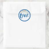Blue Glitzer Round-Aufkleber zum ersten Geburtstag Runder Aufkleber (Tasche)
