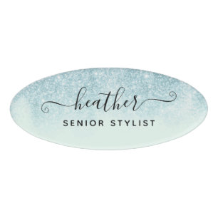 Blue Glitzer Salon Mitarbeiter Namenschild