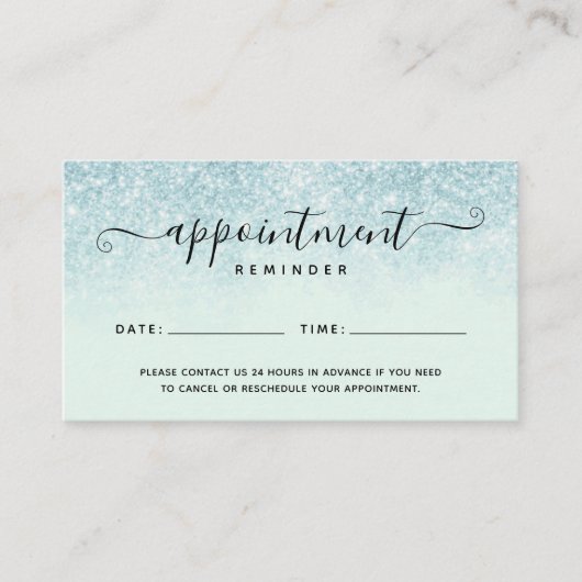 Blue Glitzer Salon Wellness-Center Erinnerung Kart Visitenkarte (Vorderseite)