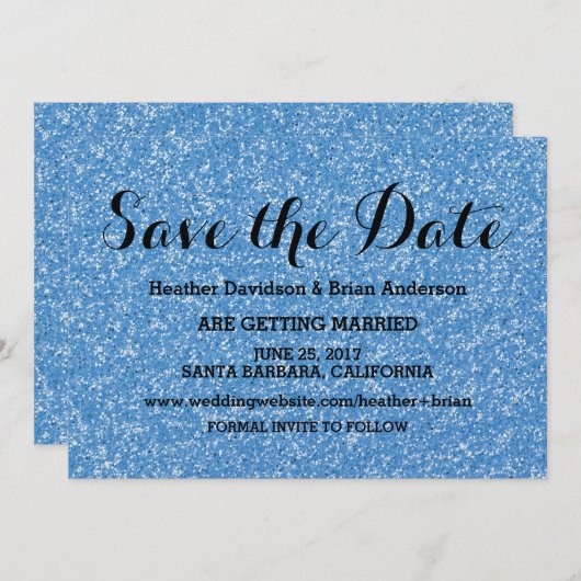 Blue Glitzer Save the Date einladen Einladung (Vorne/Hinten)