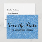 Blue Glitzer Save the Date Postkarte (Vorne/Hinten)