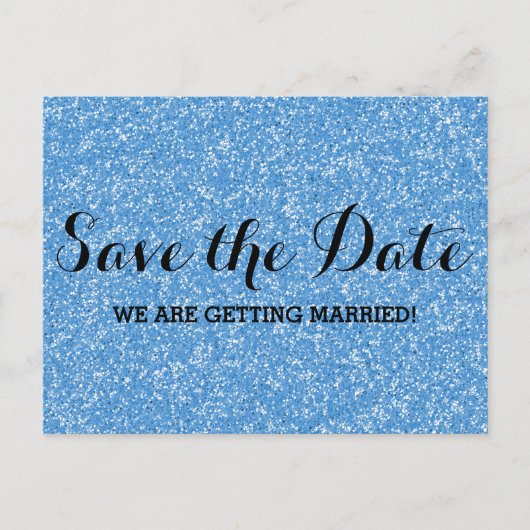 Blue Glitzer Save the Date Postkarte (Vorderseite)