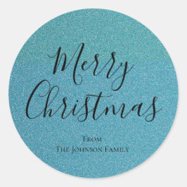 Blue Glitzer Script Frohe Weihnachtsfeiertage Runder Aufkleber