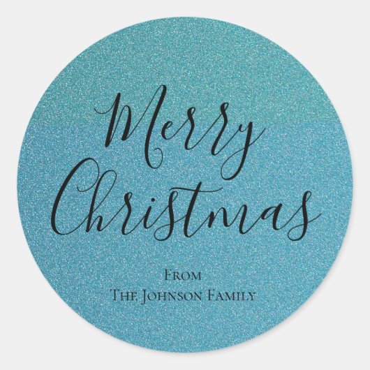 Blue Glitzer Script Frohe Weihnachtsfeiertage Runder Aufkleber (Vorderseite)