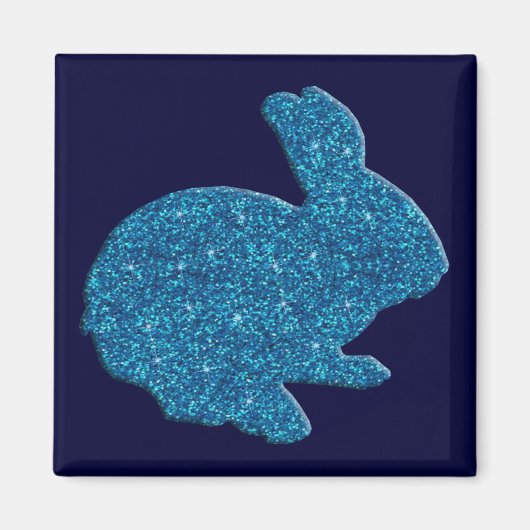 Blue Glitzer Silhouette Osterfest Bunny Magnet (Vorne)