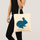 Blue Glitzer Silhouette Osterfest Bunny Toag Tragetasche (Vorderseite (Produkt))