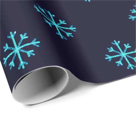 Blue Glitzer Snowflakes Geschenkpapier (Rolleneckpunkt)