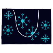 Blue Glitzer Snowflakes Große Geschenktüte (Rückseite)