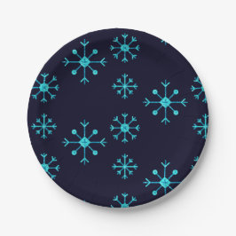 Blue Glitzer Snowflakes Pappteller