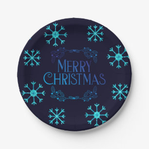 Blue Glitzer Snowflakes Pappteller