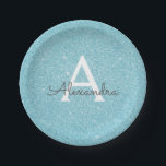 Blue Glitzer & Sparkle Monogram Birthday Pappteller<br><div class="desc">Aquamarin Blue Imitats Glitzer und Sparkle Elegante Geburtstag oder Junggeselinnen-Abschied Teller. Diese Teller für Hochzeiten,  Brautparty oder Geburtstage können individuell auf Ihren Vor- und Erstnamen angepasst werden. Bitte kontaktieren Sie den Designer,  um passende Artikel zu erhalten.</div>