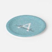 Blue Glitzer & Sparkle Monogram Birthday Pappteller (Schrägansicht)