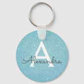 Blue Glitzer & Sparkle Monogram Schlüsselanhänger (Vorderseite)