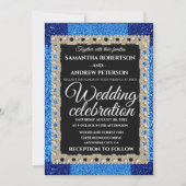 Blue Glitzer Sparkling Pearls Hochzeit Einladung (Vorderseite)