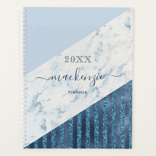 Blue Glitzer Stripes 2025 Skriptname Planer (Vorderseite)