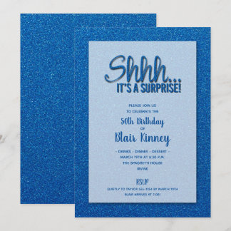 Blue Glitzer SURPRISE Geburtstag Einladung