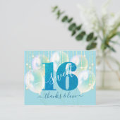 Blue Glitzer Sweet 16 Birthday Balloon Vielen Dank Postkarte (Stehend Vorderseite)