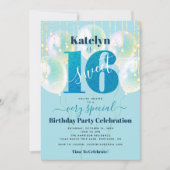 Blue Glitzer Sweet 16 Birthday Balloons Moderne Einladung (Vorderseite)