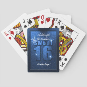 Blue Glitzer Sweet 16 Birthday Playing Cards Spielkarten