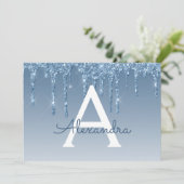 Blue Glitzer Sweet 16 Save the Date Einladung (Stehend Vorderseite)