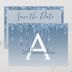 Blue Glitzer Sweet 16 Save the Date Einladung
