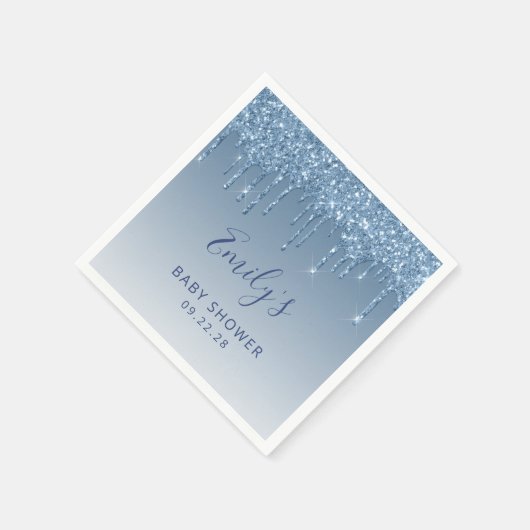 Blue Glitzer Tropfen Baby Dusche Serviette (Ecke)