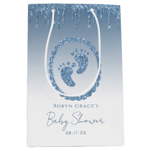 Blue Glitzer Tropfen Baby Showbeutel Mittlere Geschenktüte (Vorderseite)