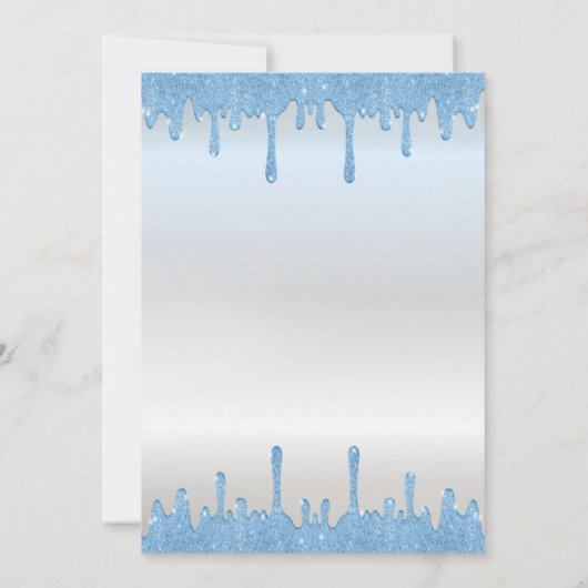Blue Glitzer Tropfen, Blue Dress Silver Sweet 16 Einladung (Rückseite)