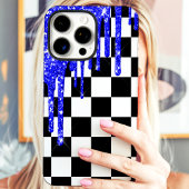 Blue Glitzer Tropfen Checkerboard Case-Mate iPhone Hülle