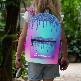 Blue Glitzer Tropfen Fluorescent Neon Pink & Lila Bedruckter Rucksack