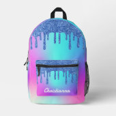 Blue Glitzer Tropfen Fluorescent Neon Pink & Lila Bedruckter Rucksack (Vorderseite)