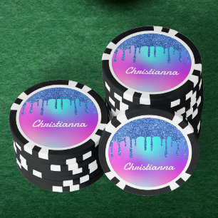 Blue Glitzer Tropfen Fluorescent Neon Pink & Lila Pokerchips