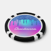 Blue Glitzer Tropfen Fluorescent Neon Pink & Lila Pokerchips (Einzeln)