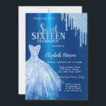 Blue Glitzer Tropfen, Metallic Blue Dress Einladung<br><div class="desc">Elegantes blaues Kleid und blaue Glitzer Tropfen auf einem metallisch blauen Hintergrund. Diese Einladungen lassen sich einfach an Ihre Veranstaltung anpassen,  indem Sie einfach Ihre Daten hinzufügen.</div>