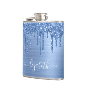 Blue Glitzer Tropfen Personalisiert Flachmann (Links)