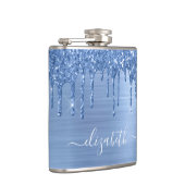 Blue Glitzer Tropfen Personalisiert Flachmann (Rechts)