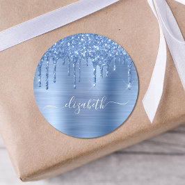 Blue Glitzer Tropfen Personalisiert Runder Aufkleber