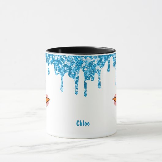 Blue Glitzer Tropfen Snowman Face Holiday Tasse (Zentrum)