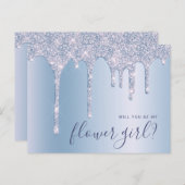 Blue Glitzer Tropfen werden Sie meine Blume Mädche Einladungspostkarte (Vorne/Hinten)