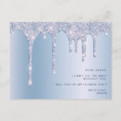 Blue Glitzer Tropfen werden Sie meine Blume Mädche Einladungspostkarte (Rückseite)