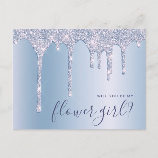 Blue Glitzer Tropfen werden Sie meine Blume Mädche Einladungspostkarte (Vorderseite)
