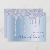 Blue Glitzer Tropfen werden Sie meine Ehrenmatron  Einladungspostkarte (Vorne/Hinten)
