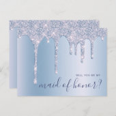 Blue Glitzer Tropfen werden Sie meine Trauzeugin Einladungspostkarte (Vorne/Hinten)