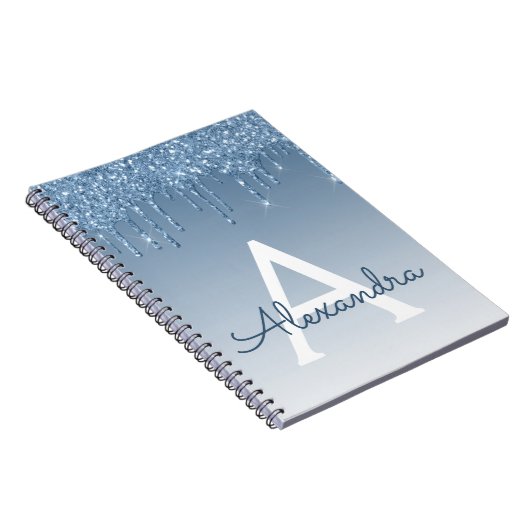 Blue Glitzer Tropfens Sparkle Monogram Notebook Notizblock (Rechte Seite)