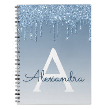 Blue Glitzer Tropfens Sparkle Monogram Notebook