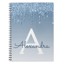 Blue Glitzer Tropfens Sparkle Monogram Notebook Notizblock