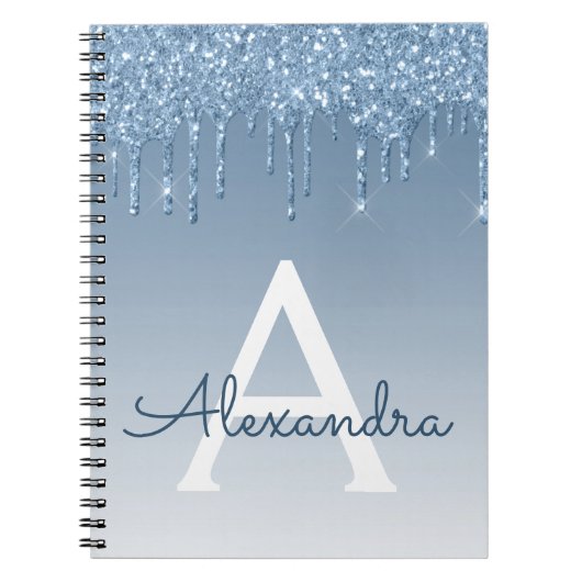 Blue Glitzer Tropfens Sparkle Monogram Notebook Notizblock (Vorderseite)